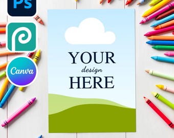 Coloring Page Mockup for Canva and Photoshop | Photopea template,Color Page Mockups, Drawing Page Mockup Overlay, Activity Page Mockup