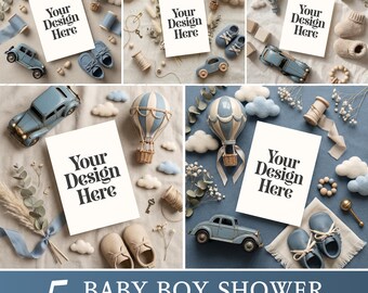 Baby Boy Shower Invitation Mockup Bundle | 5x7 Baby Shower Invitation Mockups | Blue Nursery Stationery Mockup | Canva Friendly | 5 JPG