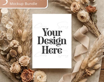 5 Invitation Boho Mockups, Card Mockup Bundle, 5x7 Mockups, Invite Mockup Bundle, Minimal Mockups, Modern Mockups, Canva Mockups Thank you