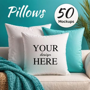50 Pillow Mockup JPG Bundle, 50 White Throw Pillow Mockup Edit in Canva, Photoshop, Mock up Bundle, Minimal Mockups, Modern Mockups