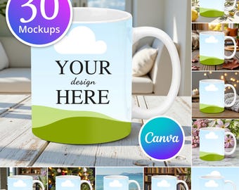30 Mug Coffee Cup Mockup Bundle | Edit in Canva | Mockup Bundles | Canva Template | Drag and Drop Mockups Mug Edit in Canva