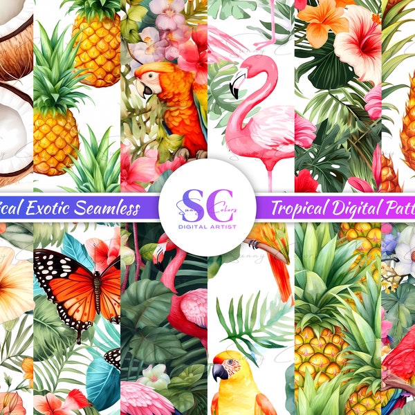 Tropical Exotic Seamless Patterns Digital Printable Textile Design Backgrounds Summer Motives Gift Ideas Instant Download For Commercial Use