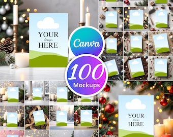 100 Christmas Cards & Invitation Mockups Bundle, CANVA TEMPLATE LINK, 5x7 Mockups, Invite Mockup Bundle, Canva Mockups Thank you