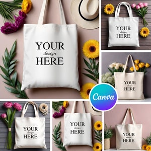 Tote Bag Mockups, Shopping bag Mockup Bundle, Canva Mockups, 5 Mock up Bundle, Minimal Mockups, Modern Mockups