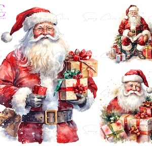 Bundle de sublimation Clipart de Noël du père Noël, 15 JPG de sublimation de haute qualité, Noël aquarelle, fabrication de cartes, artisanat en papier numérique