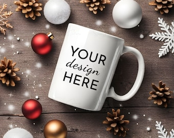 Christmas Mug Mockup Coffee Cup Mockup Cup Mock up Styled Stock Photo Winter Mug Holiday Rustic Graphic Design Mock Up JPG Digital Download