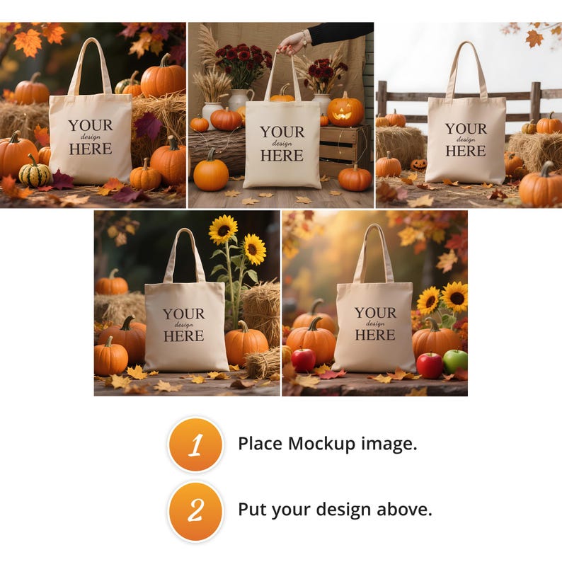 5 hösttygväskor Mockup Bundle, Höstlivsstil Naturlig Bomull Canvas Tygväska Mockups, Shoppingväska, Boho Minimalistiska Mockups, Moderna Mockups bild 3