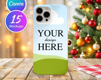 Christmas Phone Case Mockup, 15 iPhone Case Mockups, Canva Template link Mock Up, Edit in Canva, Spiral Notebook Mockup, Mock up
