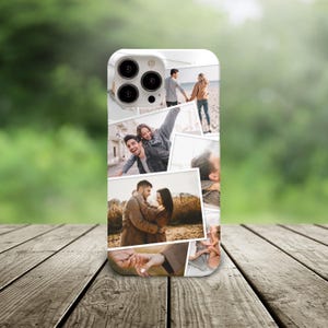 May include: A white phone case with a collage of photos of couples. The photos are arranged in a grid pattern and show the couples in various poses. The case is made of a durable material and is designed to protect your phone from scratches and bumps.