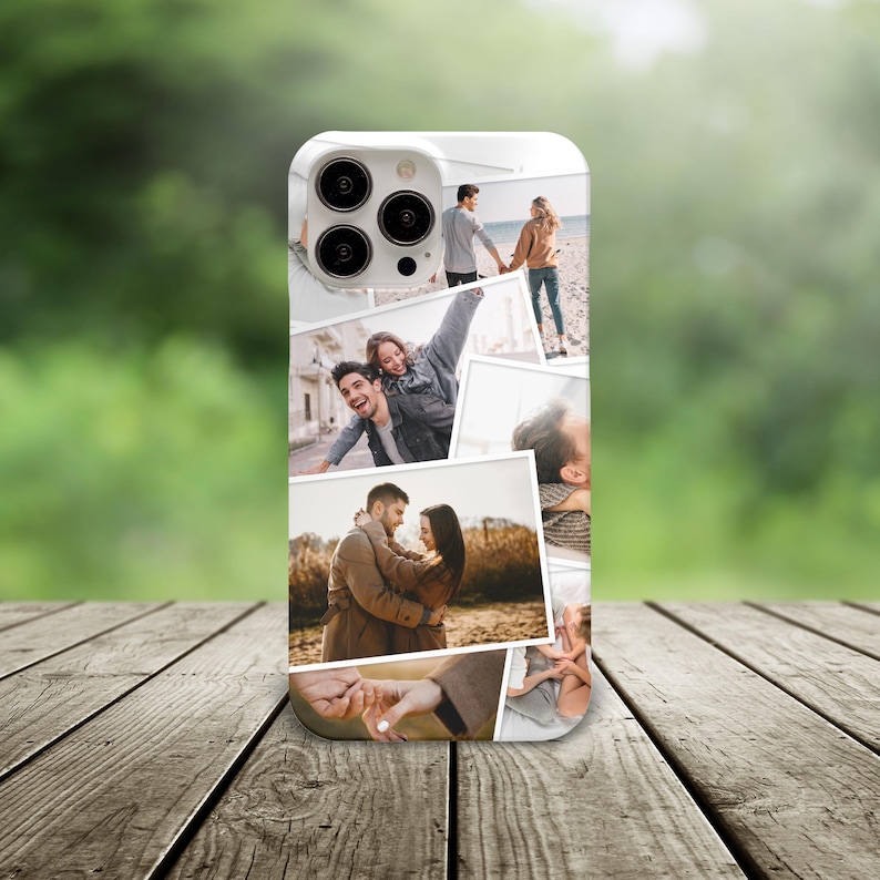 May include: A white phone case with a collage of photos of couples. The photos are arranged in a grid pattern and show the couples in various poses. The case is made of a durable material and is designed to protect your phone from scratches and bumps.