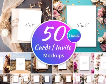 50 Invitation Mockups, Card Mockup Bundle, 5x7 Mockups, Invite Mockup Bundle, Minimal Mockups, Modern Mockups, Canva Mockups Thank you