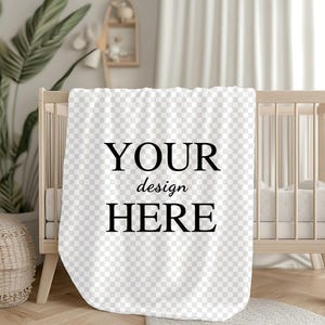 May include: White baby blanket with a checkered pattern and the text "YOUR design HERE" in black.