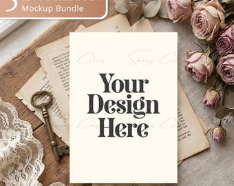 5 Invitation Vintage Mockup Bundle, Card Mockup Bundle, 5x7 Mockups, Invite Mockup Bundle, Boho Mockups Thank you
