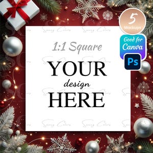 5 biglietti quadrati di Natale e mockup di invito, pacchetto di mockup di carte, mockup, pacchetto di mockup di invito, mockup moderni, mockup di Canva Grazie