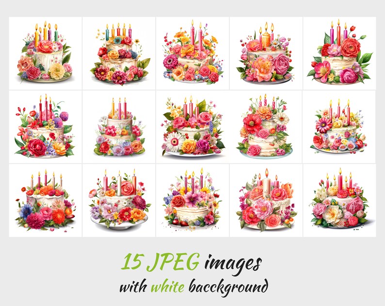 PNG Birthday Cake With Flowers Clipart Bundle - 15 High Quality PNG ...