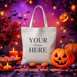5 Halloween Tote Bag Mockup Bundle, Kids Tote Bag Mockups, Autumn bag, Fall Tote Bags Mockups, Modern Mockups