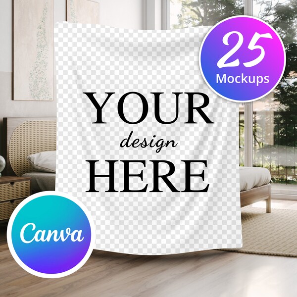 25 Blanket Mockups | Fleece, Sherpa, Velveteen Plush, Microfiber, Minky Blanket | Mockup Bundles | Canva Overlay | Drag and Drop Mockups