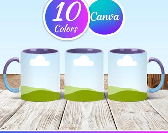 Full Wrap Mug Mockup Bundle | 10 Colored Handle Mugs | Canva Mug Mockup | Sublimation Mug Mockup | POD Mug Template | Etsy Listing Mockup