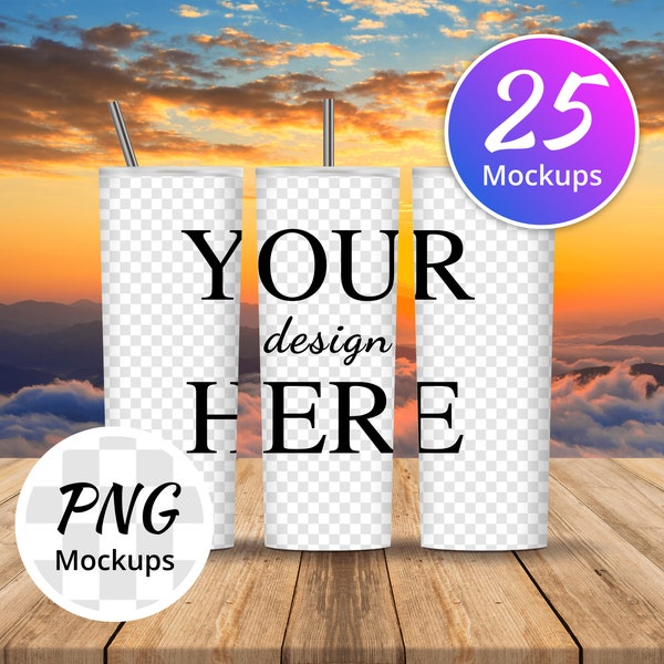 PNG Tumbler Mockup Bundle, Transparent Background Mock Up, Edit in Canva, for tapered tumblers, Steel Tumbler Mockup, Full Wrap View Mockup