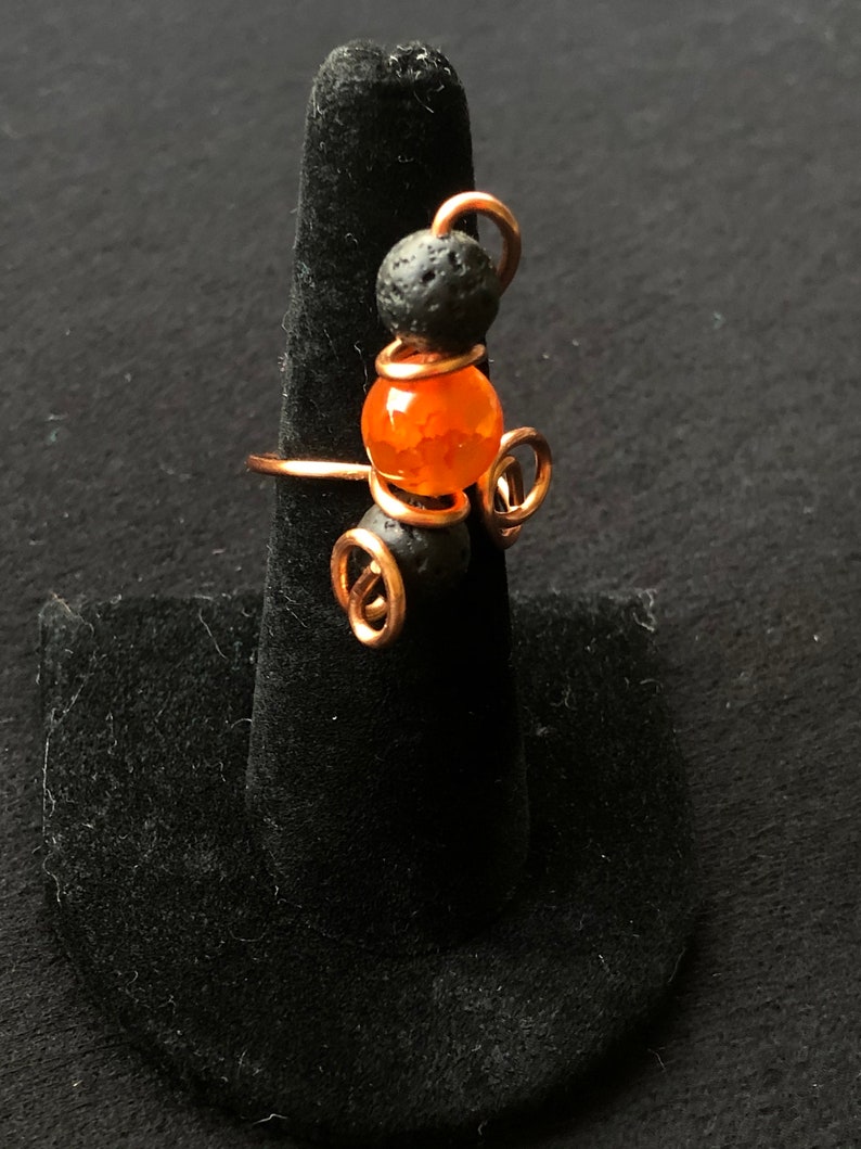 Lava Rock and Fire Agate Ring