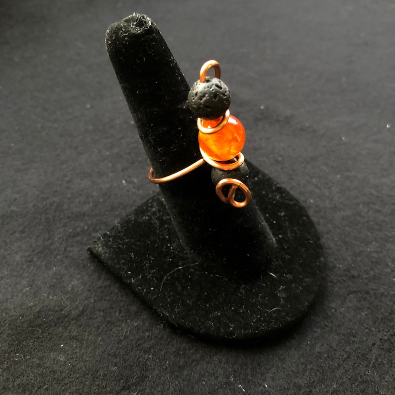 Lava Rock and Fire Agate Ring