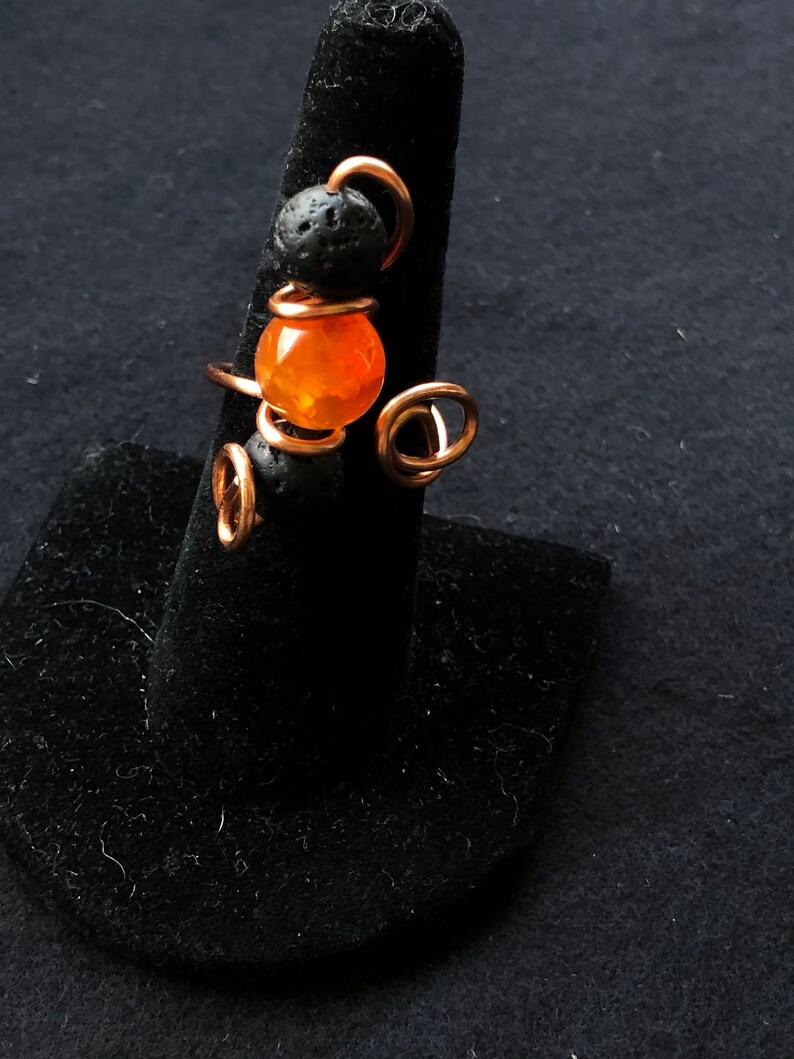 Lava Rock and Fire Agate Ring