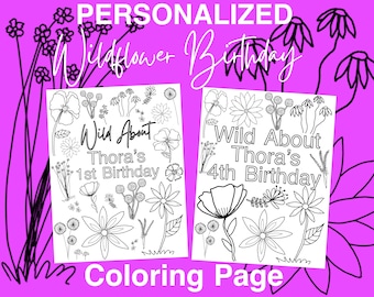 Personalized Wildflower Birthday Coloring Page (Digital Download)