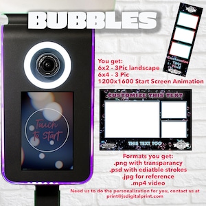 Fun Bubble Theme Photo Booth Template and Start Screen Video Set- Photo booth Frame Set, 2x6 and 4x6, Portrait Start Video
