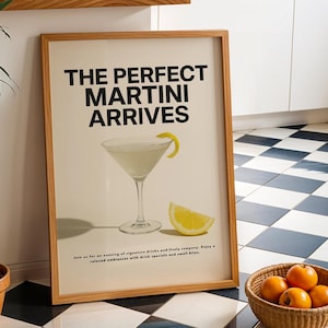 Póster minimalista de Martini: impresión retro de bar, arte mural para salón de cócteles, decoración para una noche de Martini
