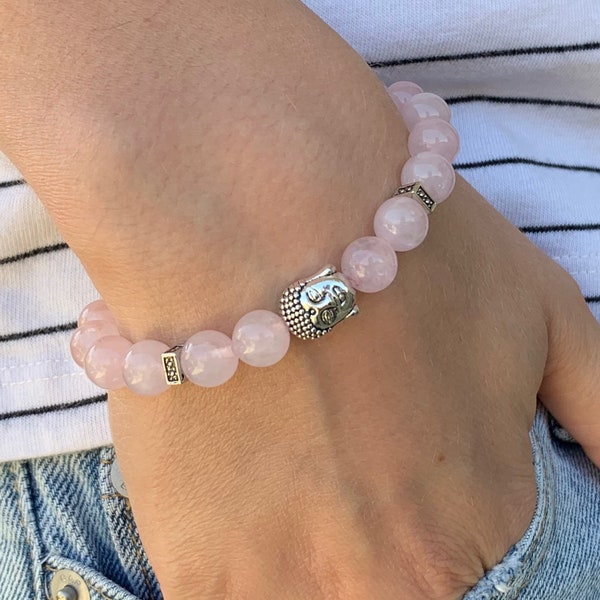 Spiritual Gifts for women, Buddha Bracelet, Buddhist Bracelet, Rose Quartz  Bracelet, Buddha jewelry gift for mom, Tibetan Mala Bracelet