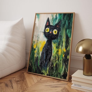 Cute Black Cat Poster, Funny Silly Black Cat Print, Cat Illustration Print, Wall Art Print, Gift for Cat People, Black Cat Wall Art Decor