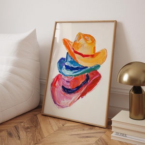 Cowboy Hats Art Print, Colorful Abstract Hats Art Print, Cowboy Western Wall Decor Print, Cowboy Hat Poster, Cowboy Illustration Gift