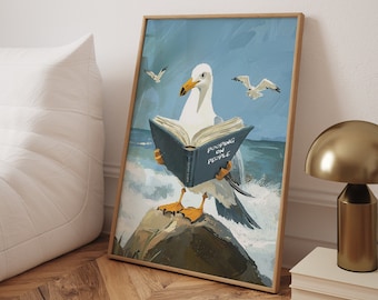 Cute Bird Animal Print, Funny Toilet Bathroom Humor Sign, Seagull Toilet Art, Cheeky Laundry Artwork, Fun Gifts Trendy Home Decor