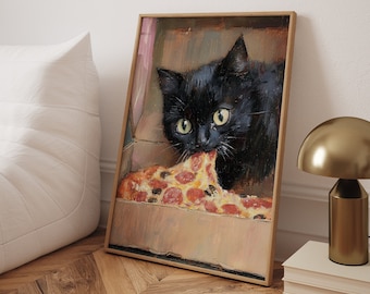 Funny Cat Pizza Art Print: Whimsical Kitchen Decor