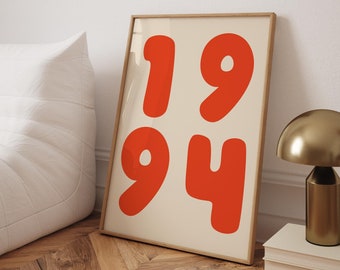 Benutzerdefiniertes Retro Jahr Poster, druckbares Trendy Poster, benutzerdefinierte Nummer, Geburtsjahr Druck, personalisiertes Geburtstagsgeschenk, benutzerdefinierter Datumsdruck