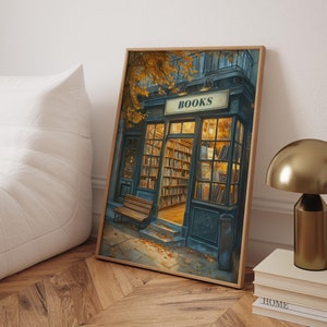 Book Store Vintage Wandkunst, London Bookshop Art, Herbst-gemütlicher Raum-Druck, Buchliebhaber-Plakat, trendiges Wohnzimmer-minimalistische Wand-Kunst-Plakat