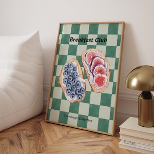 Póster de desayuno con tostadas, póster del club del desayuno, regalo para amantes de las tostadas, impresión artística para amantes de la comida, arte de pared de cocina de moda, impresión artística minimalista de comida