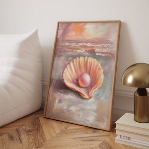 Pink Pearl Seashell Poster Print, Ocean surf poster, Coastal Wall Art, Beach House Wall Art, Beach Room Decor, Wall Art Poster Summer Vibes