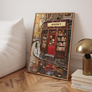 Book Store Vintage Wall Art, New York Bookshop Art, Autumn Cozy Room Print, Book Lover Poster, Trendy Living Room Minimalist Wall Art Poster