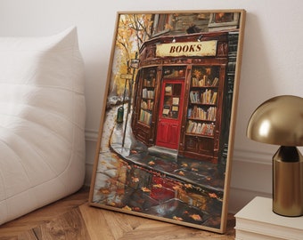 Book Store Vintage Wall Art, New York Bookshop Art, Autumn Cozy Room Print, Book Lover Poster, Trendy Living Room Minimalist Wall Art Poster