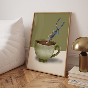 Impresión de buzo de café, póster de café de buenos días, regalo para amantes del café, arte de pared de estación de café, arte de pared de cocina de moda, póster de cocina