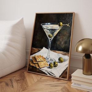 Impresión de martini y galletas: póster de cóctel, decoración de bar, arte de pared de cocina, póster de martini caprichoso, lindo y peculiar, marco opcional