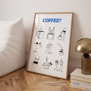 Retro Kaffee Poster, Kaffee Wandkunst, Hand gezeichneter Kaffee Poster Druck, Minimalistisches Kaffee Poster, Kaffeeliebhaber Wandkunst