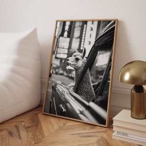 Llama in Times Square Vintage Poster: Black and White New York Art Print