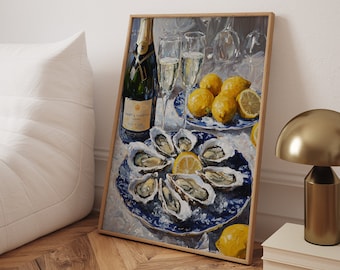 Oyster Champagne Print: Retro Kitchen Wall Art