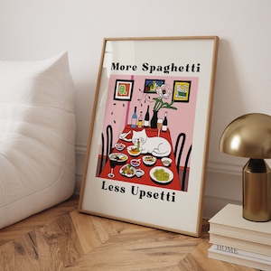 Spaghetti Cat Kitchen Poster: Humorous Trendy Art Print