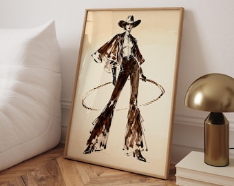 Quadro decorativo de cowgirl, pôster de mulher do Velho Oeste, pôster vintage de rodeio.