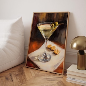 Impresión de martini y galletas: póster de cóctel, decoración de bar, arte de pared de cocina, póster de martini caprichoso, lindo y peculiar, marco opcional