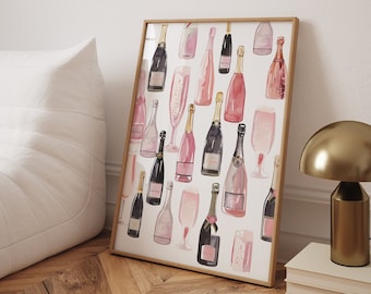 Champagne Watercolor Art Print: Girly Bar Cart Decor