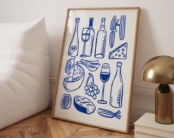 Retro Food & Drink Illustration Print: Kitchen Bar Cart Art